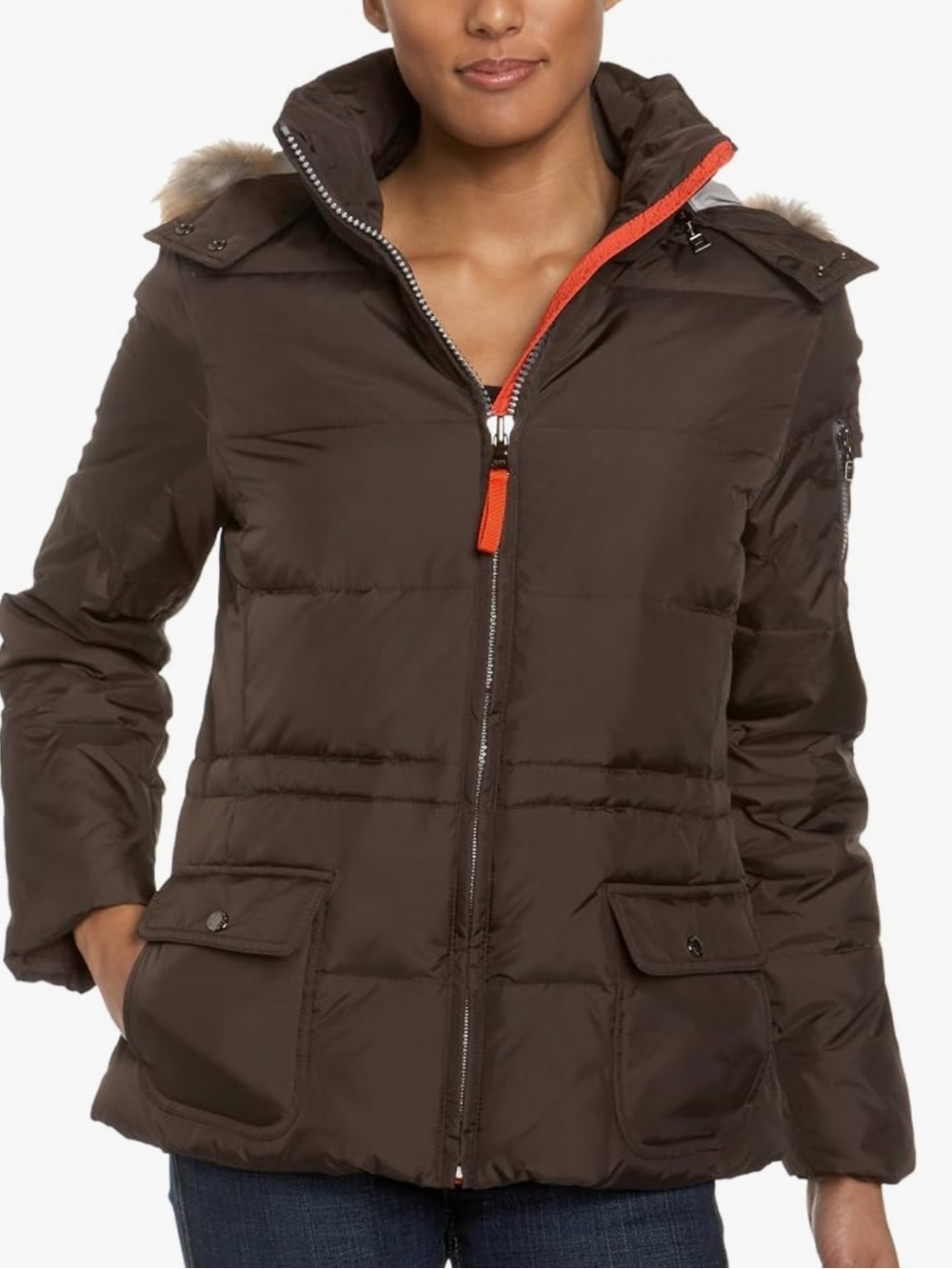 Marc New York Puffer Down Feather Warm Winter Parka Coat Chocolate Brown Hood M